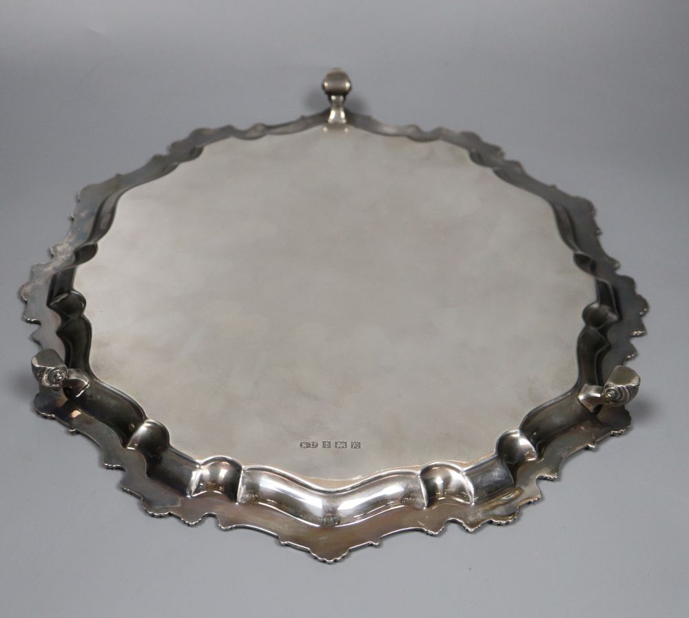 A late 1950s silver salver, Suckling Ltd Birmingham, 1959, 30.3cm, 26oz.